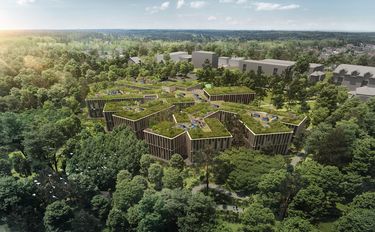Vizualizace se vzrostlou zelen - Budova Lesy R, Chybik+Kristof Architects a Urban Designers