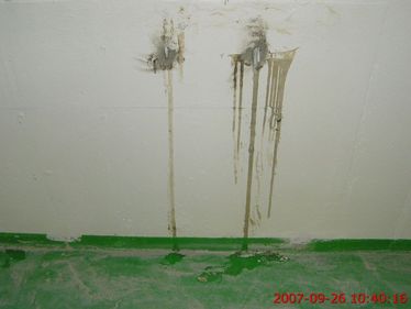 Obr. 3. Vrazn zbarven msta po vytkajc vod z obvodov stny bl vany
