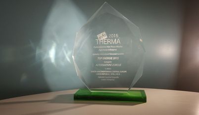 Plaketa za 1. místo ze soutěže TOP energie 2015 – kategorie Alternativní zdroje