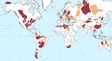 Obrázek 1 – Lokalizace hlavních pánví s ložisky břidlicového plynu ve světě (údaje z roku 2013)