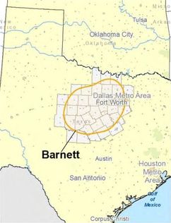 Obrázek 3 – Ložisko Barnett Shale v Texasu, USA