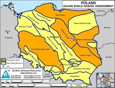 Obrázek 11 – Ložiska břidlicového plynu v Polsku