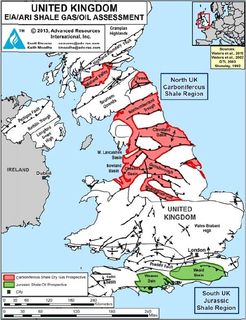 Obrázek 13 – Hlavní oblasti s výskytem břidlicového plynu v UK