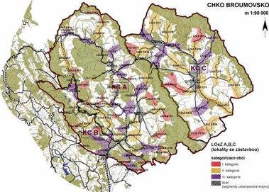 Obr. 5: Preventivn hodnocen krajinnho rzu CHKO Broumovsko. Kategorizace lokalit se zstavbou (LOsZ). (Atelier V, 2010)