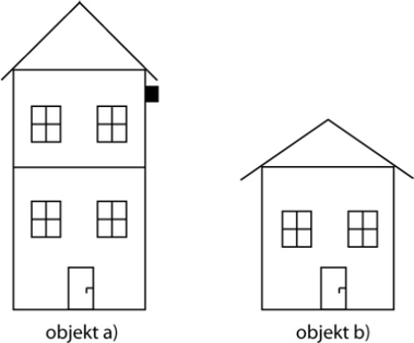 Obr. 7 Jestliže je vyústění spalin u objektu a) nad úrovní objektu b) (podle 10.3.7), vzdálenost mezi přilehlými nebo protilehlými objekty není stanovena.