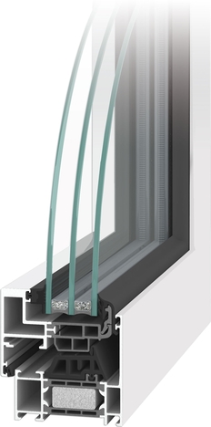 Exclusiv-SB-75 – Hlinkov okna z nmeckho trojkomorovho profilovho systmu SCHCO AWS 75 SB+ (se „skrytm kdlem“) o stavebn hloubce 75 mm (Uw = 0,86 W.m−2.K−1) s peruenm tepelnho mostu kvalitnmi polyamidovmi „teplmi“ mstky s vypovanm jdrem, osazen izolanmi trojskly 4-18-4-18-4 s Ug = 0,5 W.m−2.K−1 a vcarskm teplm nekovovm meziskelnm rmekem SWISSPACER U