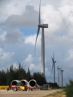 Dánské národní centrum pro testování prototypů velkých větrných elektráren na západním pobřeží Jutského poloostrova u Osterildu. Průměrná rychlost větru na této lokalitě je 9 m/s. (Foto B. Koč)
