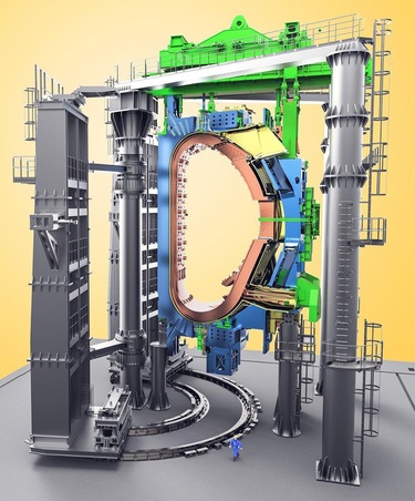 Obr. 30. Segment vakuov komory reaktoru ITER s cvkou toroidlnho magnetickho pole a podprnou konstrukc
