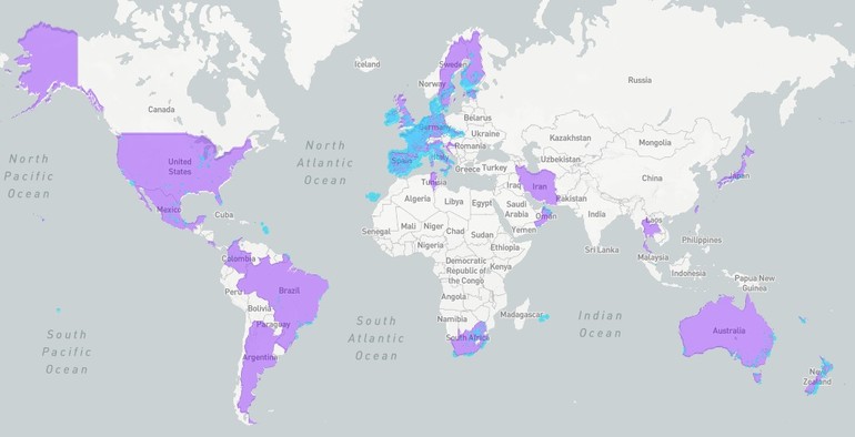 Dostupnost sítě Sigfox ve světě, rok 2017. Zdroj: Sigfox.com