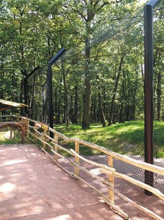 Plot s konzolou a pletivem pro lvy, dřevěný plot pro návštěvníky