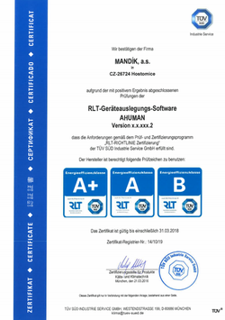 Obr.8. Certifikát TÜV-SÜD pro selekční program podle směrnic RLT