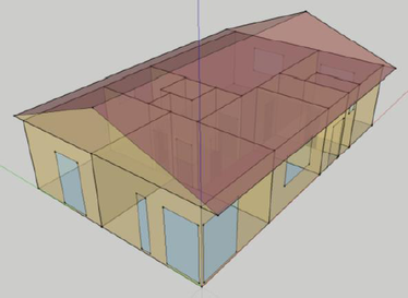 Obr. 2 b) 3D simulan model rodinnho domu – z programu Sketchup 8.0