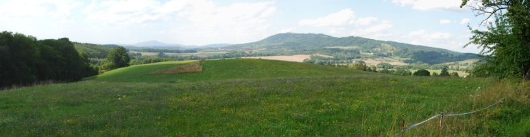 V panoramatu krajiny eskho rje s dominujcm inkem Jetdsko-kozkovskho hbetu hraje roli prostorov vymezen ternem, formy vegetace a formy zstavby (foto I. Vorel).