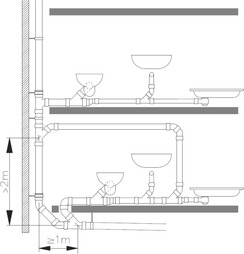 Obr. 15 Prechod odpadovho potrubia do zvodovho potrubia ≥ 2,0 m – vetran pripjacie potrubie [4]