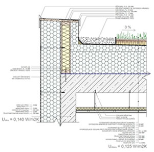 Ukázka zpracování stavebního detailu - Plochá střecha extenzivní jednoplášťová atika 4