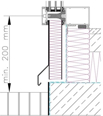 Obrázek č. 1 – Příklad řešení prosklení u chodníku ve fasádní konstrukci