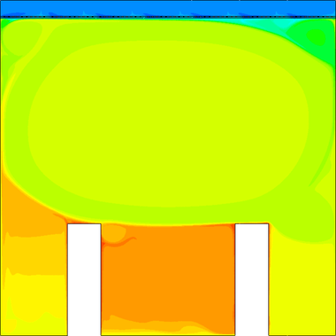 Pklad zobrazen teplotnho pole z CFD modelu v jednom ze simulovanch stropnch systm