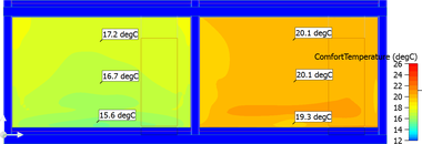 Obr. 5b Zobrazenie teplt pre podlahov vykurovanie, n = 0,50 1/h, prieka zo elezobetnu