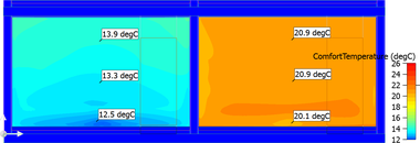 Obr. 6b Zobrazenie teplt pre podlahov vykurovanie, n = 0,50 1/h, prieka z keramickej tehly