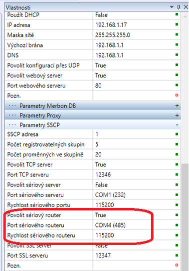 Obr. 2: Nastaven PLC ve funkci SSCP routeru
