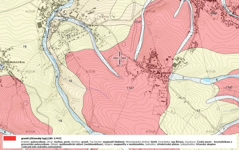 Obr. 1: Situace v oblasti obce kvorec (kek na map – msto vrtu)