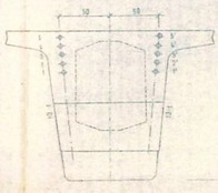 Obrázek 5b.: Typový výkres nosníku DS-A – řez uprostřed nad mezilehlou podpěrou (vzpěrou)