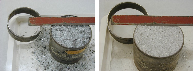 Obr. 3: Stanoven sypn hmotnosti skelnho recykltu frakce 4–8 mm a 1–2 mm