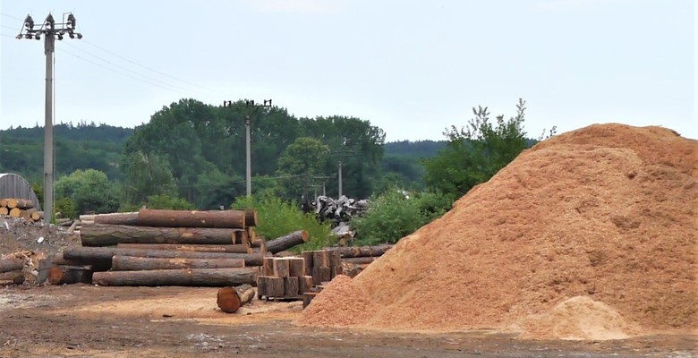 Obr. Výchozí surovinou pro výrobu pelet a briket jsou piliny ze zpracování dřeva