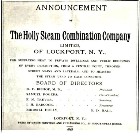 Obr. 3 Oznmenie z roku 1878 o dodvkach tepla do budov v meste Lockport [13]
