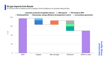 Graf možného snížení evropské závislosti na ruském plynu, zdroj. IEA