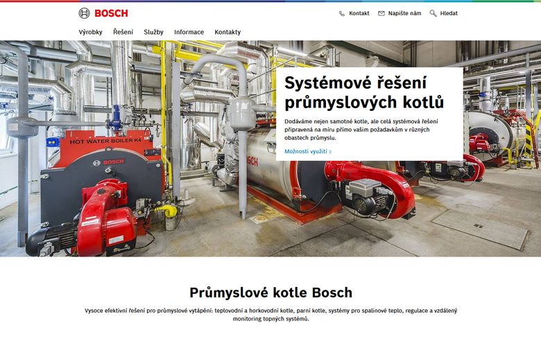 Obrázek 1: Nový vzhled webových stránek Průmyslových kotlů Bosch (Zdroj Bosch Termotechnika s.r.o.)