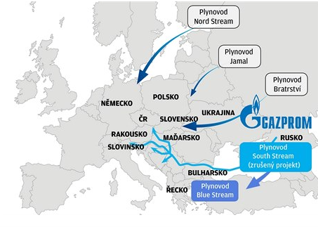 Trasa zrušeného plynovodu South Stream (Zdroj Lidovky.cz)