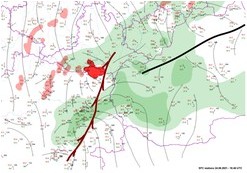 Zjednodušené zobrazení detailní analýzy meteorologické situace 24. 6. 2021 v 18:40 SELČ (Zdroj: Souhrnná zpráva ČHMÚ)