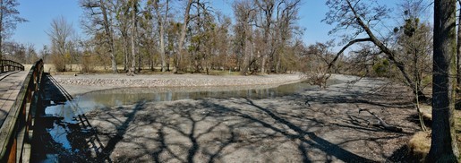 Zadní část rybníka s Ovčím ostrovem a lávkou (Foto: Ing. arch. Petr Brandejský)