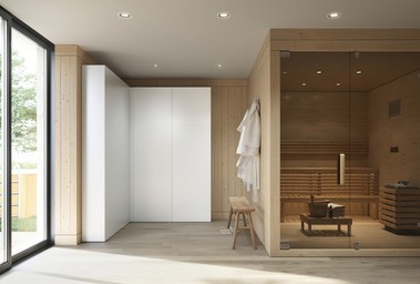 Obr. Viessmann Invisible promění typickou místnost pro technická zařízení v další obytný prostor, například pro wellness oázu se saunou.