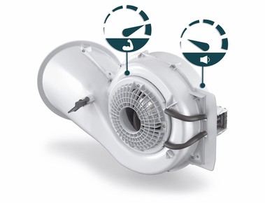 Jednotka Zehnder ComfoAir Flex je opatena dvma ventiltory spirlovho tvaru pro zajitn tichho provozu, vysokho vkonu a nzk spoteby energie.