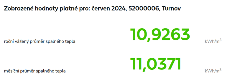 Obr. 2 Napklad v rmci st VT, v zn Turnov ve mst Turnov platily pro erven 2024 hodnoty spalnho tepla uveden v obrzku.