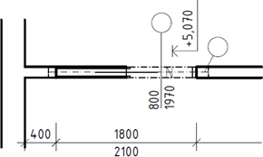 Obr. 10a: dvee do pouzdra s poadovanm prchodem ky 800 mm v pce tl. 150 mm, peklad 1× prefabrikovan o rozmrech 150×50×2100 mm, dlka uloen pekladu 150 mm na kad stran, otvor obloen