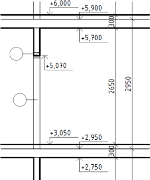 Obr. 10b: dvee do pouzdra s poadovanm prchodem ky 800 mm v pce tl. 150 mm, peklad 1× prefabrikovan o rozmrech 150×50×2100 mm, dlka uloen pekladu 150 mm na kad stran, otvor obloen