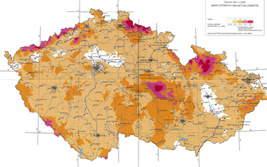 Obr. 1a – mapa větrových oblastí ČR, ČHMÚ, 2006
