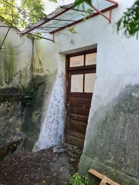 Obr. 3: Vlhnut obvodov stny zmku. Kombinace vzlnajc a deov vody smejc ikminu zdi doprovz vegetace as a plsn.