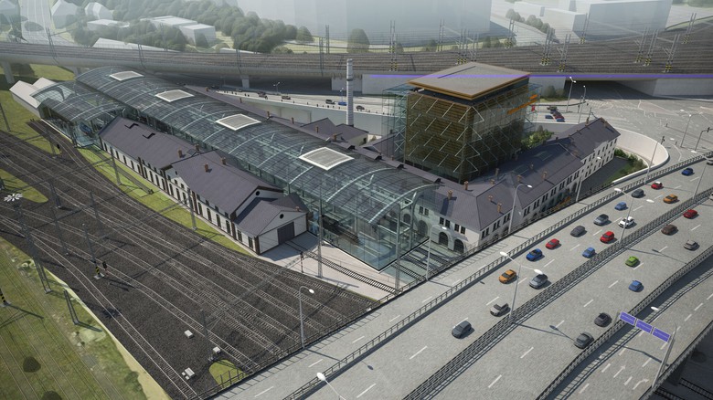 Plánované Národní muzeum železnice a elektrotechniky u Masarykova nádraží v Praze