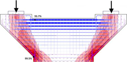 Obr. 3: Vykreslení napěťového pole: a) zhlaví pilíře