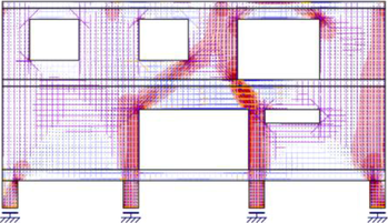 Obr. 3: Vykreslení napěťového pole: b) stěna s otvory