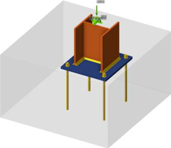 Obr. 7: Praktická aplikace 3D CSFM – kotvy lepené do betonu: b) model kotvení blízko okraje
