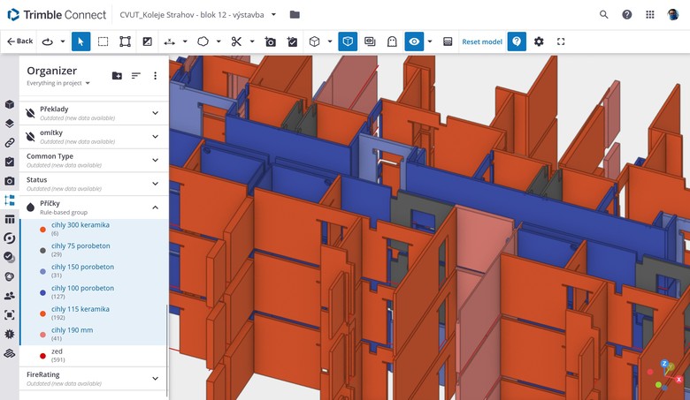 V�kaz mno�stv� st�n podle typu zd�c�ho materi�lu