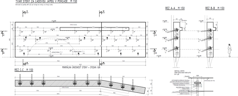 Obr.&nbsp;7 – Geometria steny WR4 v&nbsp;poh�ade a rezoch