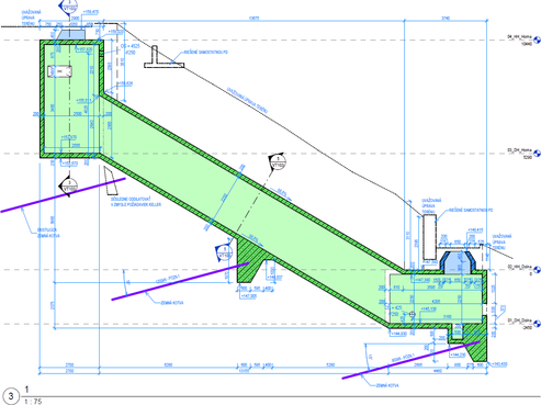 Obr.&nbsp;15a – Prie�ny rez kon�trukciou podzemn�ho kabelovodu v&nbsp;svahu zabezpe�en� proti zosuvu kotvami 2&times;2&times;WR&nbsp;75