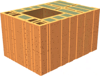 Obr.&nbsp;7 Zdic� prvky Climamur&nbsp;30: a)&nbsp;zdic� blok se svisl�m otvorem pro sv�raj�c� prvek sev�en�ho zdiva p�sob�c� jako t�hlo-sloup&nbsp;[9]