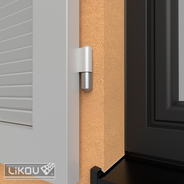 Příklad montáže závěsu pro okenice do prvku LIFIX L z čelní strany (při použití závrtné matice je spoj rozebíratelný)